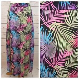 ASOS Double Slit Neon Tropical Palm Maxi Skirt